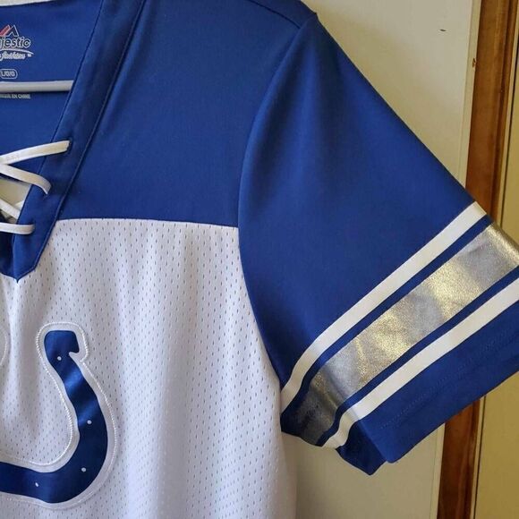 NFL Majestic Colts Indianapolis Jersey Lace Up Shirt Womens SZ L - Picture 8 of 8